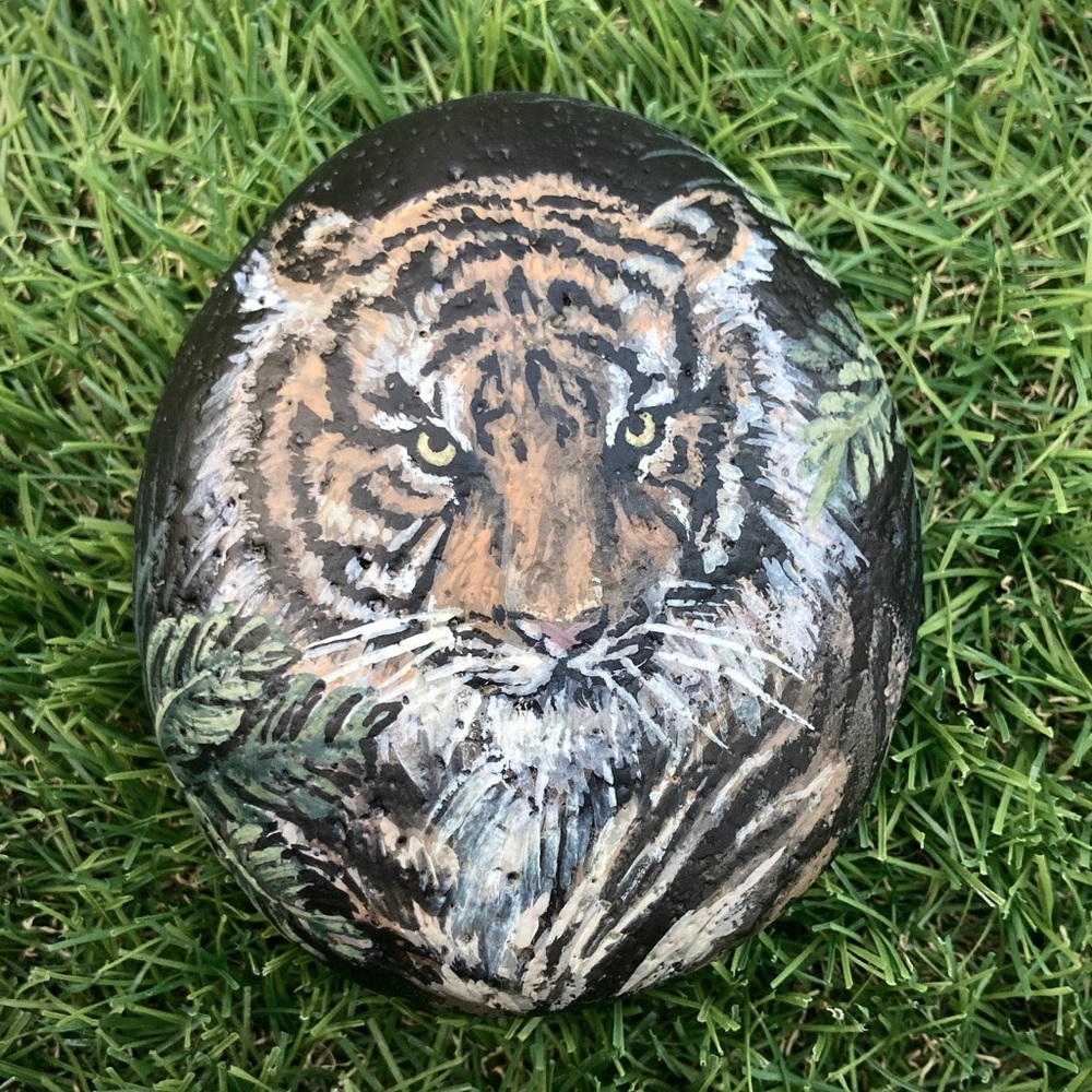 Tiger Hand Painted River Rock 4”